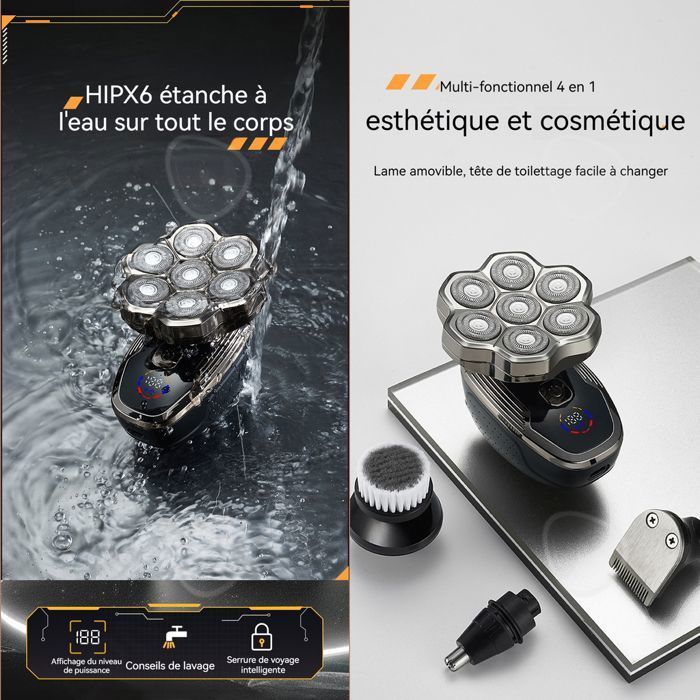 Afeitadora eléctrica C con 7 cuchillas, resistente al agua, pantalla digital, imán inteligente, afeitadora multifuncional para barba para hombres.