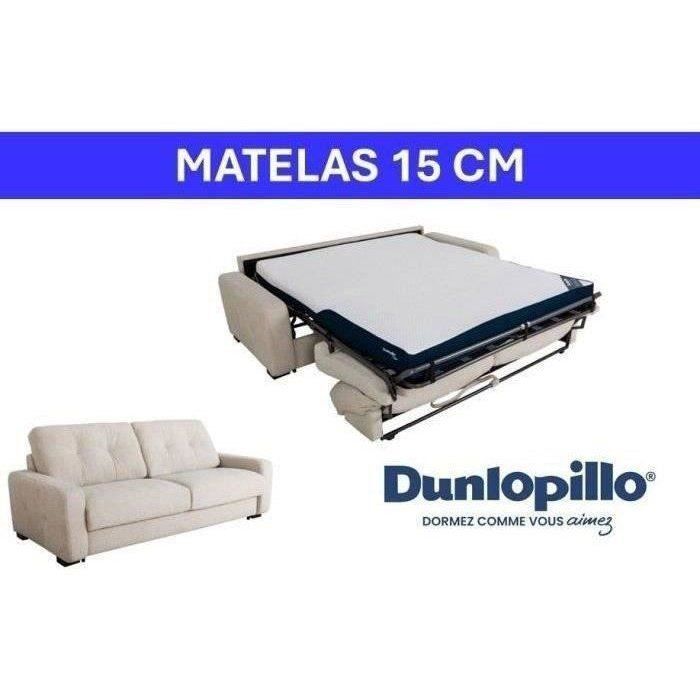 Express convertible sofa - 2/3 seater - SOA - Embossed fabric - Beige - 15 cm mattress - 195 x 100 x 91 cm - DUNLOPILLO