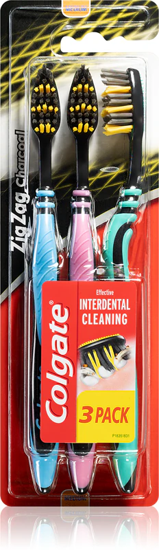 Escovas de dentes Colgate Zig Zag Charcoal tamanho médio