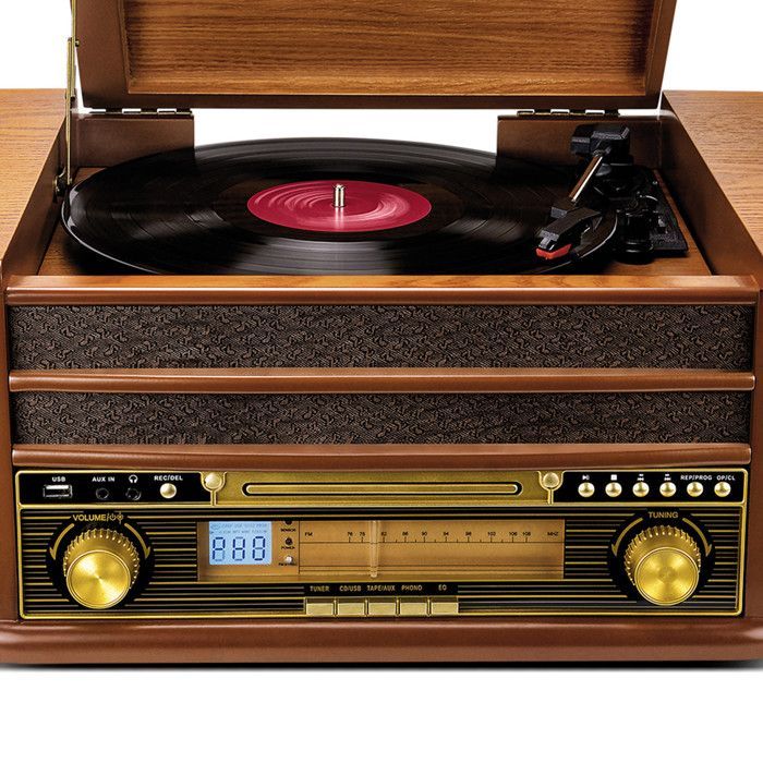 Evidence Acoustics EA-PL400 Turntable - 33/45/78 Vinyl, 60W PMPO, FM Radio, CD, Cassette, Bluetooth, USB, REC, Retro, Wood