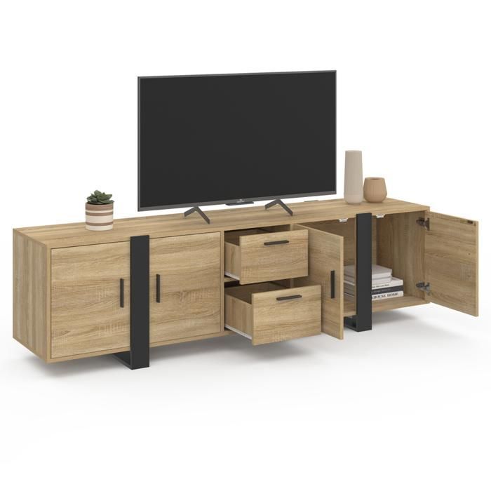 IDMARKET PHOENIX 180 cm TV-taso säilytystilalla, puu ja musta