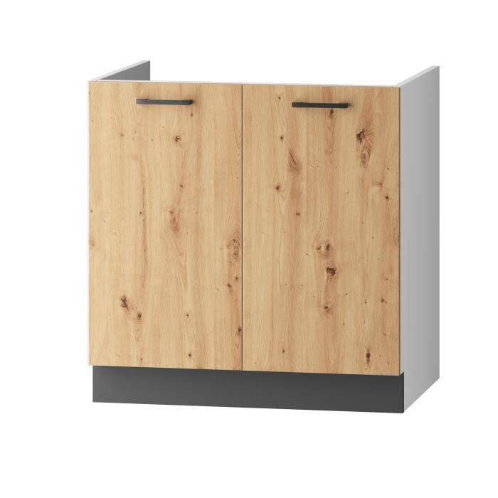 Celia 7-piece complete kitchen in matte grey-artisan oak finish - Length 240-180 cm