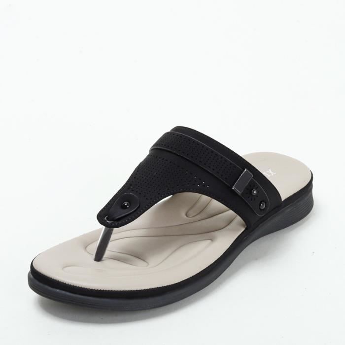 Tongs Femme Ete de Plage Confortable Flip Flops Plates Antidérapantes - Noir