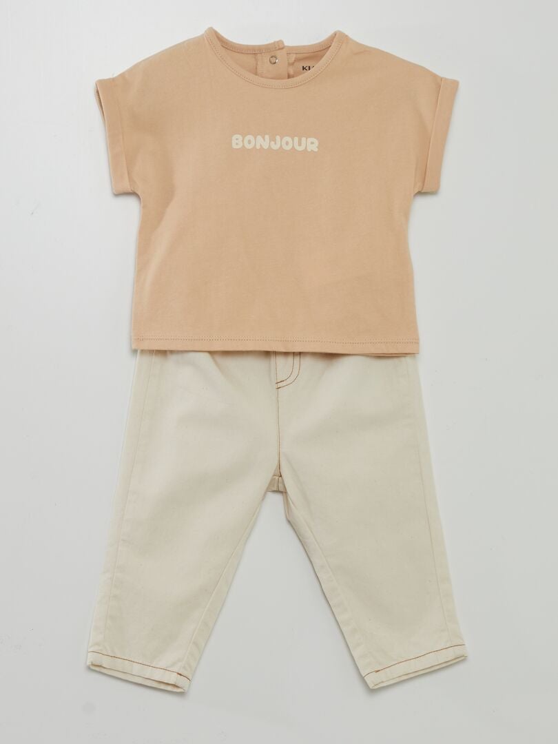 Conjunto de camiseta e calça paperbag - BEGE