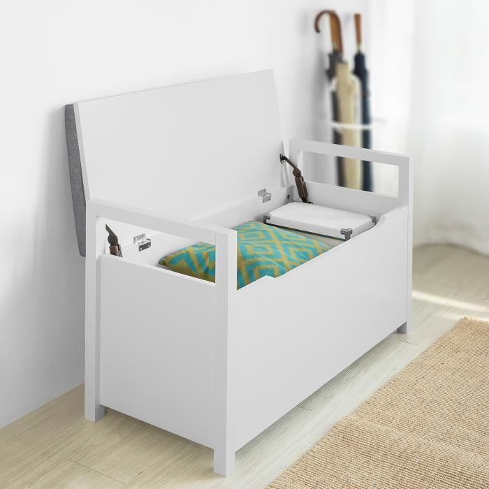SoBuy® FSR76-W Banc de Rangement Meuble Bas Entrée avec Coussin Rembourré, Meuble d'Entrée Commode à Chaussure Banquette