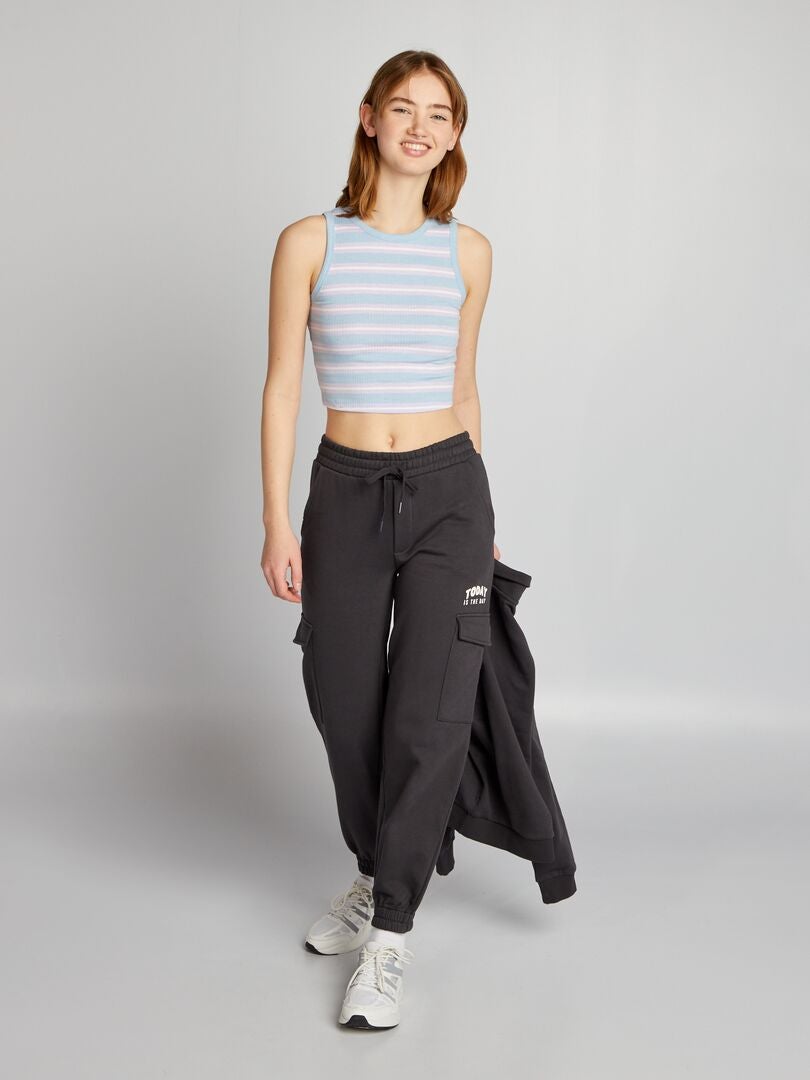 Gestreept ribgebreid tanktopje - BLAUW