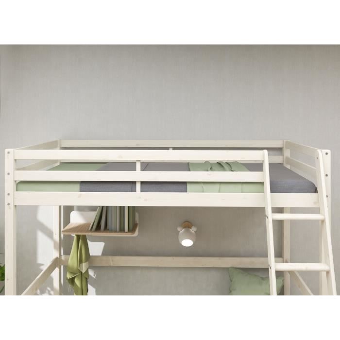 Lit mezzanine enfant - ERIKA - Pin massif blanchi - Sommier inclus - 90 x 190 cm