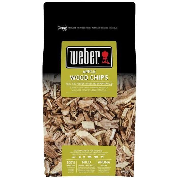 Caja de leña para ahumar - WEBER - Manzana - 0,7 kg - Bolsa de plástico resellable