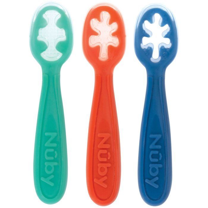 Juego de 3 cucharas para bebés - NUBY - Silicona - A partir de 6 meses - Azul / Rojo / Verde