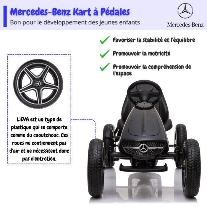 Kart de pedales MERCEDES-BENZ - Negro - Para edades de 3 a 7 años - Producto con licencia oficial - Neumáticos de EVA - Asiento de cuero