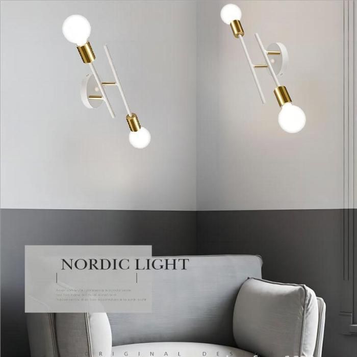WOTTES Lustre Plafonnier/Applique Murale Industriel, 2 Lumières E27 Lampe de Plafond Rétro Vintage en Métal Blanc et Cuivre 1pcs