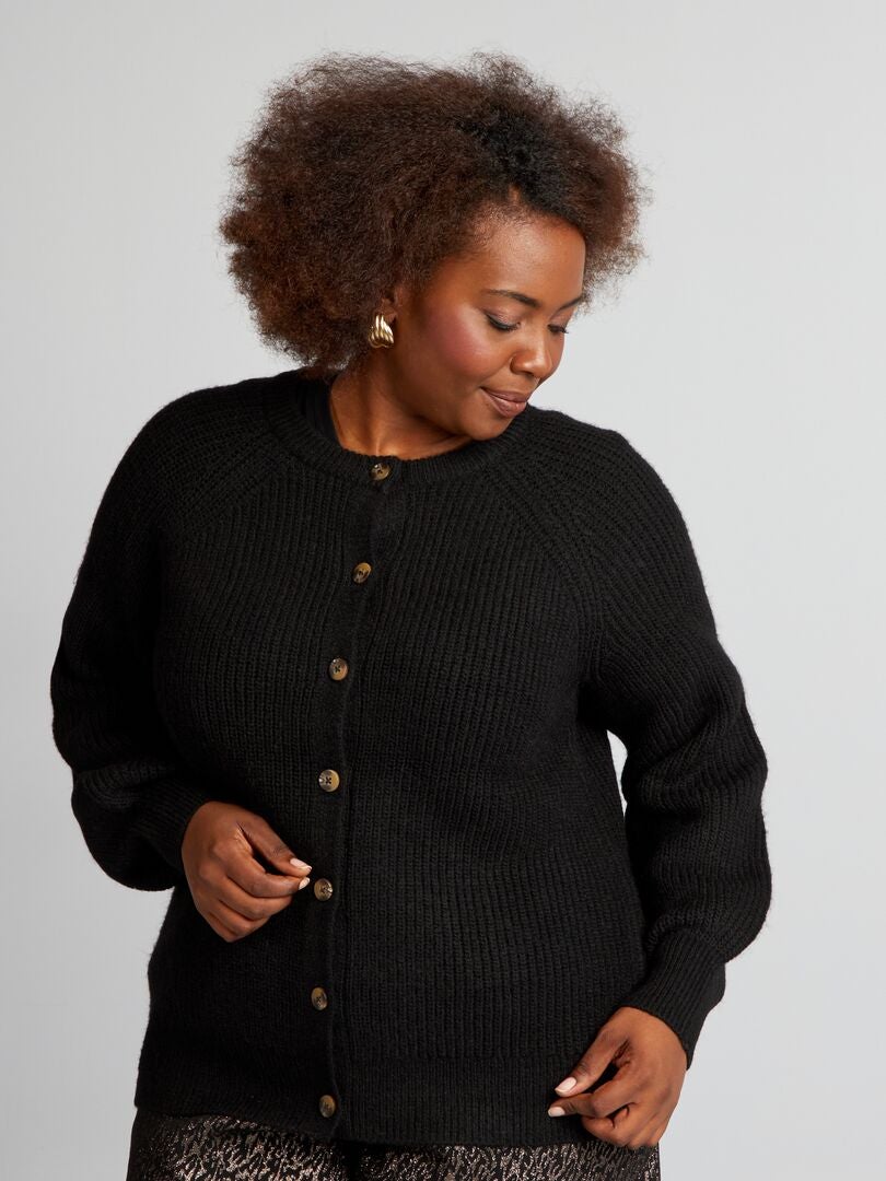 Dik gebreid vest met ronde hals - Zwart