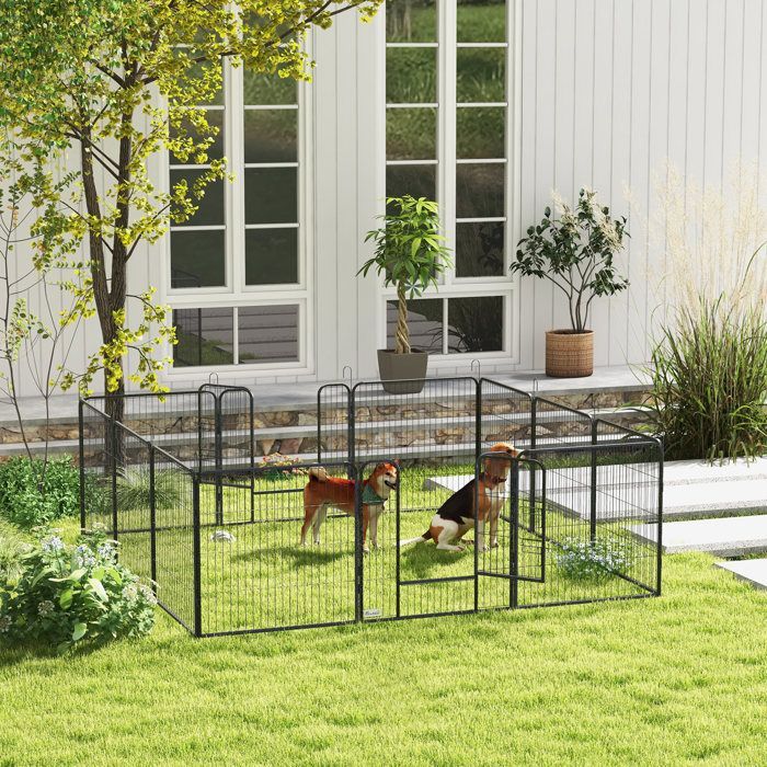 Parc enclos pour animaux - PawHut - modulable acier époxy porte verrouillable - pour chiens, petits animaux - 80 x 80 cm gris