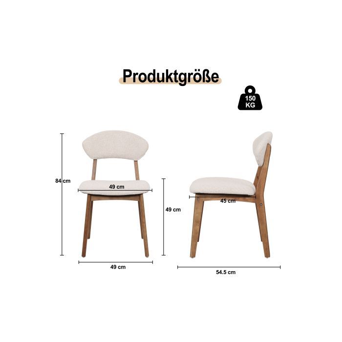 Set of 2 walnut-colored rubberwood chairs with fabric-covered seats, for the dining room