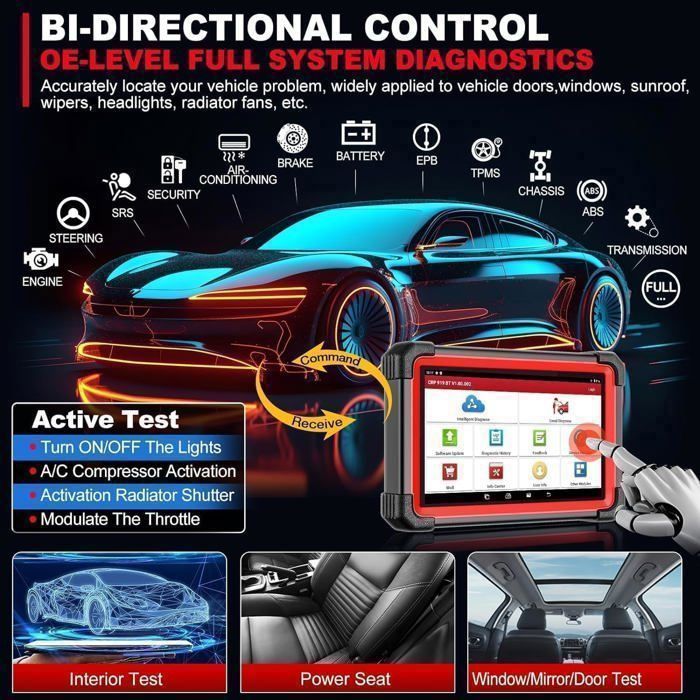 Herramienta de diagnóstico automotriz LAUNCH CRP919X BT, herramienta de diagnóstico OBD2 bidireccional (francés), más de 31 funciones de reinicio, codificación de ECU.