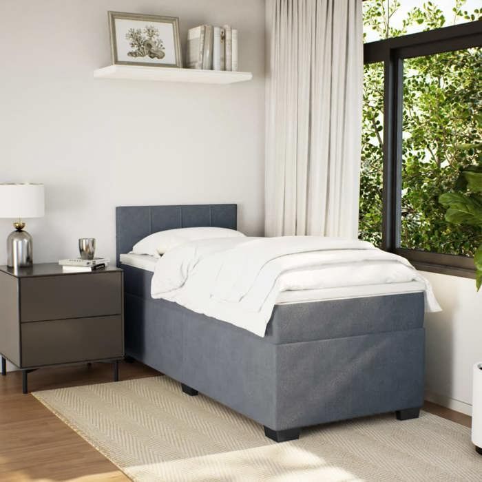 Struttura letto con materasso - Maison Exclusive - Velluto grigio scuro - 80x200 cm - Massimo relax