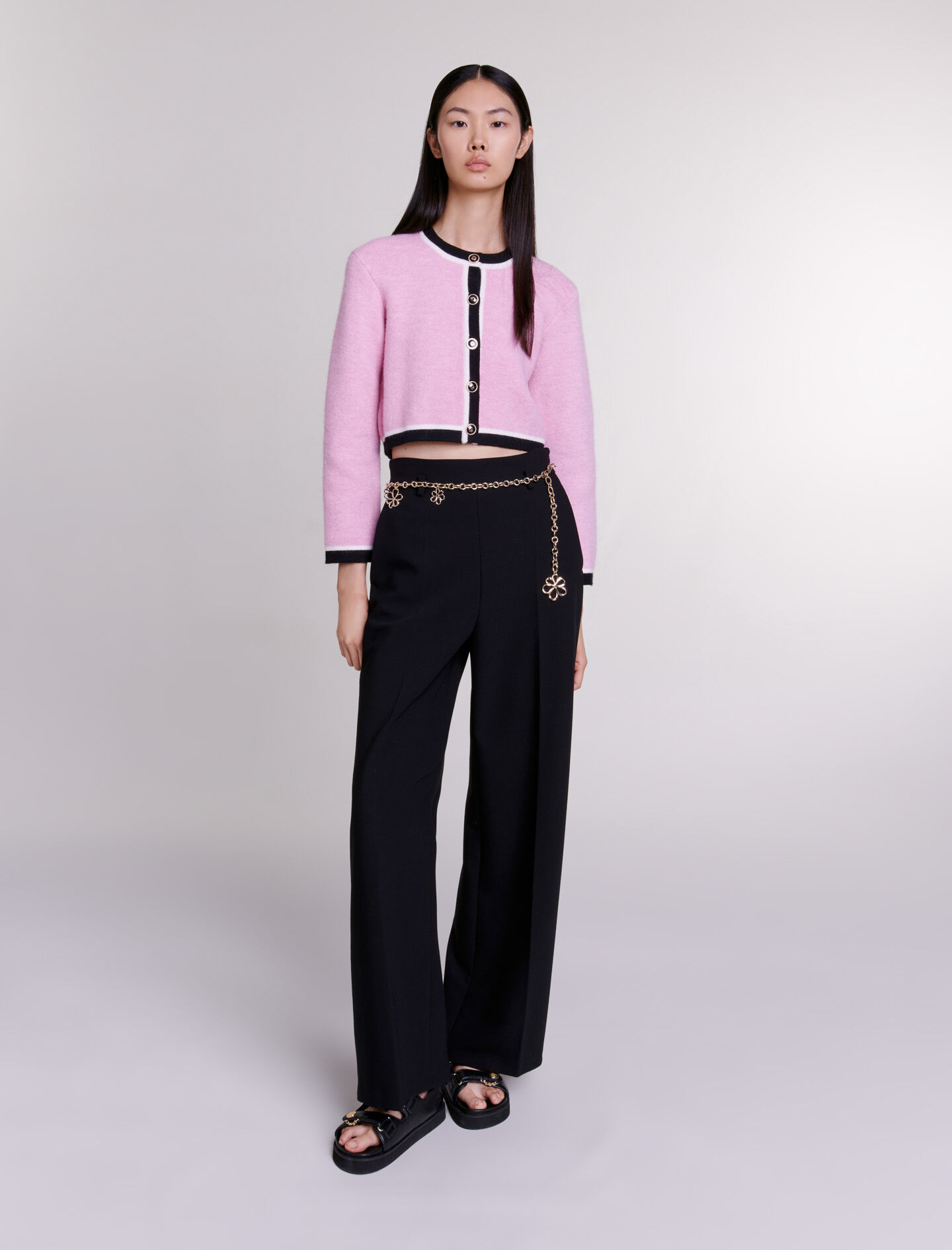 Cardigan scurt tricotat - Roz/negru