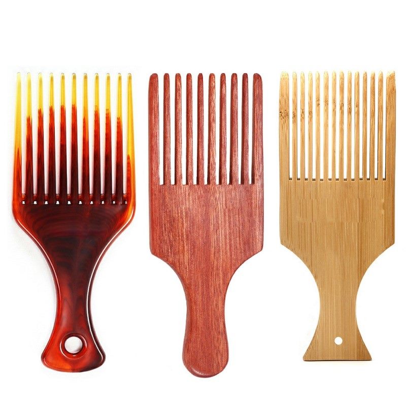 Amomo Bamboo Pp Wooden Large Back Shape Large Tooth Comb Shovel Oil Headwear Comb 3 Piece Set Gift for Father