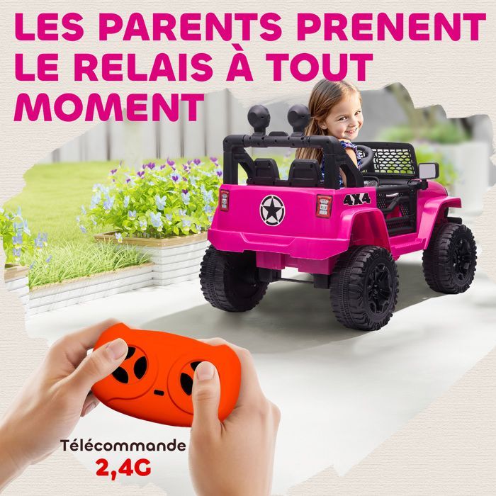 Coche eléctrico infantil HOMCOM - 12 V, 5 km/h máx., mando a distancia, efectos de luz y sonido - PP - 100 x 65 x 72 cm - Rosa