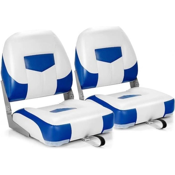 GYMAX Set of 2 Folding Boat Seats 42X50X52CM with Ergonomic Backrest and Padded Seat for Fishing Boat, Blue and White