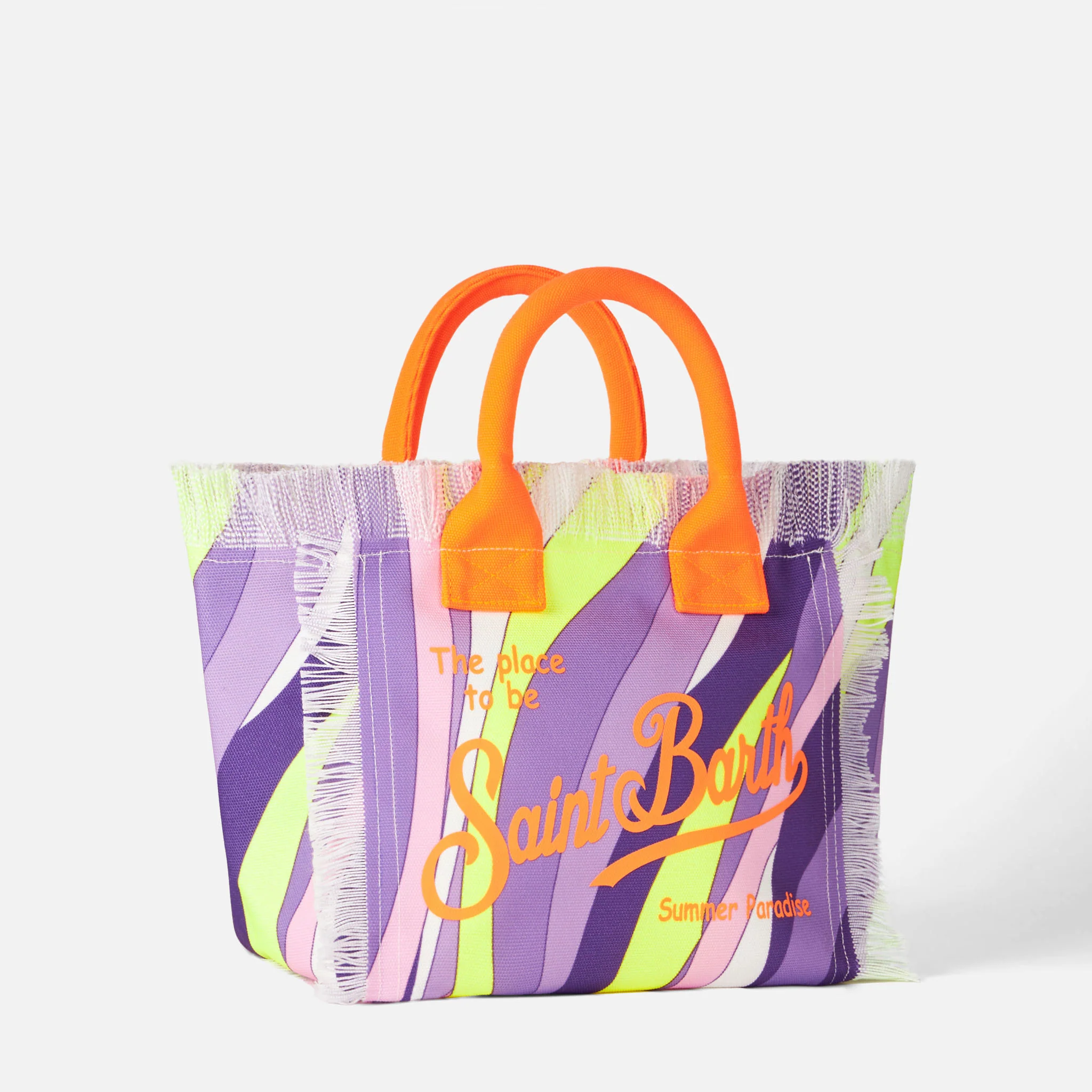 Colette Mehrfarbige Canvas-Handtasche mit Fransen, Wellenmuster, Saint Barth-Logo, Überschlag mit Metallreißverschluss, Innentasche | MC2 Saint Barth