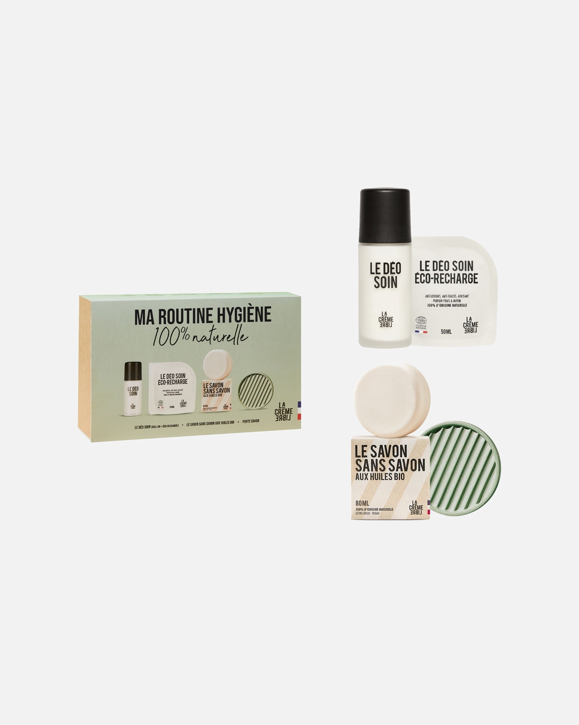 La crème libre Coffret Le Déo Soin + Le Savon sans Savon avec son porte-savon