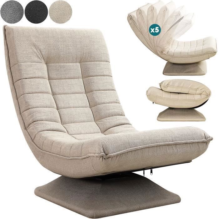 CASARIA® Fauteuil tout confort pivotant à 360° Crème capacité de charge de 150kg siège de gaming 58x57x84/87cm relaxation