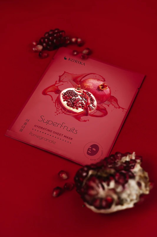 KORIKA SuperFruits Granatno jabolko - Komplet 5 vlažilnih mask za obraz komplet mask za obraz po znižani ceni z vlažilnim učinkom granatnega jabolka