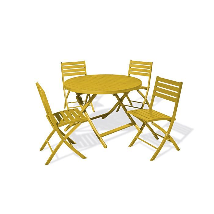 Ensemble repas de jardin 4 places en aluminium - Jaune moutarde