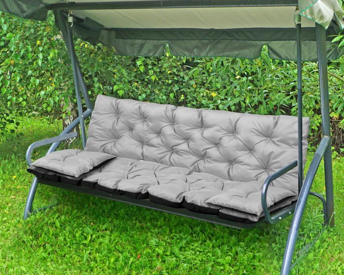 Coussin de jardin 180x60x50 cm + 2 coussins pour balancelle imperméable gris clair