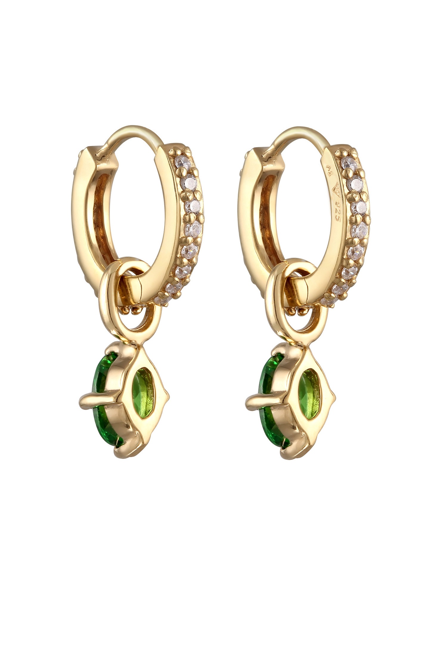 Elli Elli Créoles avec Pierre Femmes Ovale Zirconia Diamant Vert Blanc Argent Sterling 925 Doré Mode Soirée Or