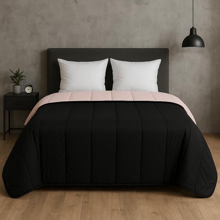 Edredón ligero - MORTREUX - 240 x 260 cm - Negro/Rosa - Edición especial de verano - Lavable a máquina