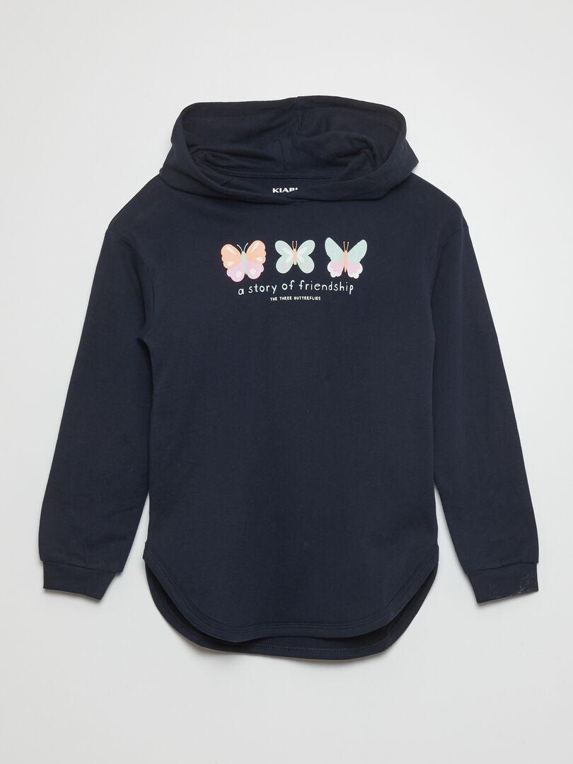 Bedrukt T-shirt met capuchon - BLAUW