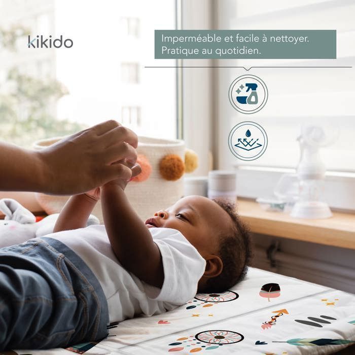 Matelas à Langer de Voyage 40x60 cm - KIKIDO - Tapis à Langer Bébé - Nomade, Pliable, Imperméable et Portable - Teddy