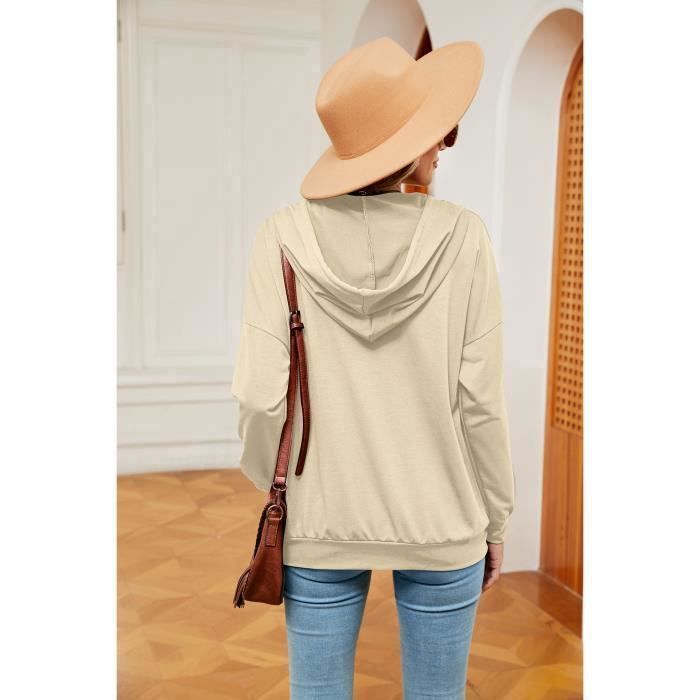 Pull Femme À Capuche Manches Longues Casual Pullover Couleur Unie Confortable Pour Printemps Et Automne - Taille EU - Abricot