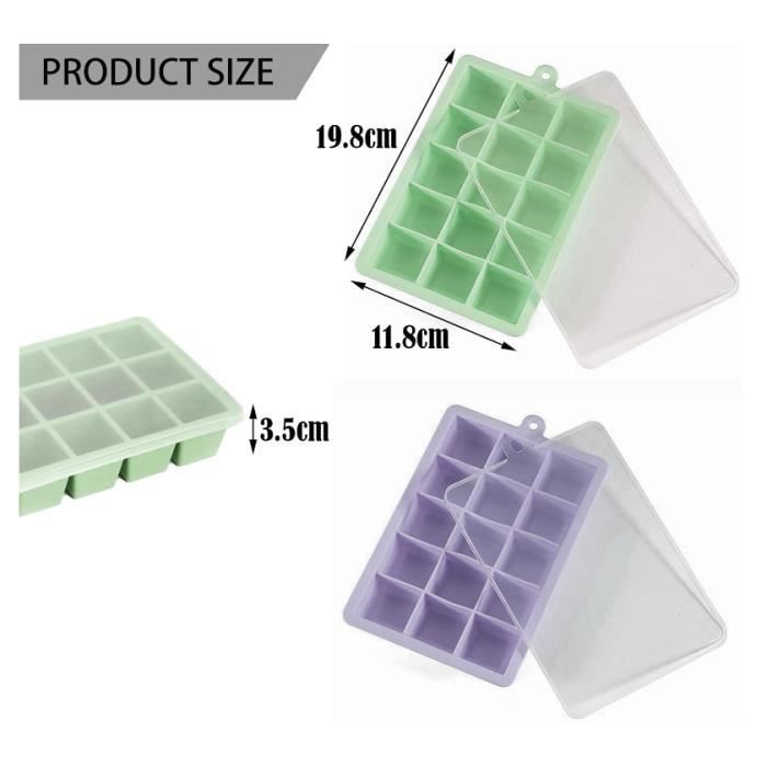 2 PCS Bac à Glaçons avec Couvercle BébésStockage De Nourriture pour Purée en Silicone, Pots de Conservation, Congélation Purée