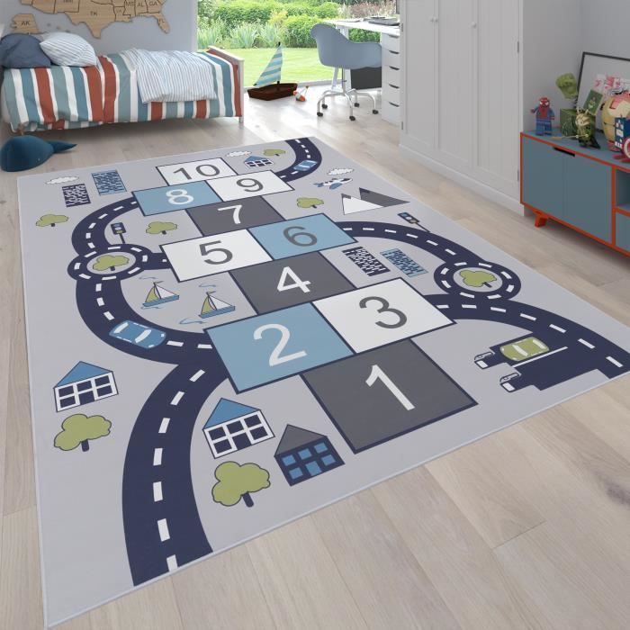 Alfombra infantil, tapete de juegos para habitaciones infantiles, cajas y calles inflables, gris [80x150 cm]
