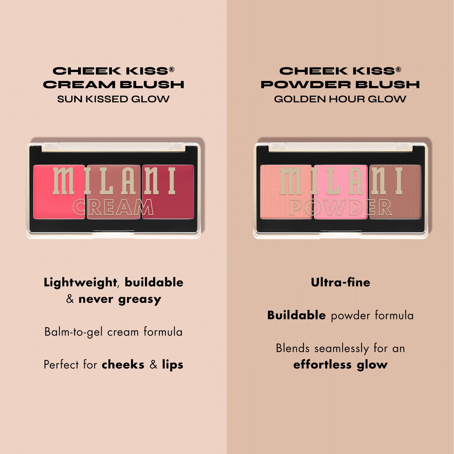 Milani Powder Cheek Kiss vaigu sārtuma palete - 7,5 g