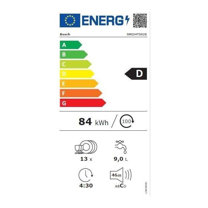 Lave-vaisselle semi-encastrable BOSCH SMI2HTS02E SER2 - 13 couverts - Induction - L60cm - 46 dB - Acier Brossé