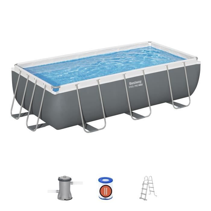 Kit piscina tubolare fuori terra BESTWAY - Steel Pro Max™ - 404 x 201 x 100 cm - Rettangolare (filtro a cartuccia, scaletta)