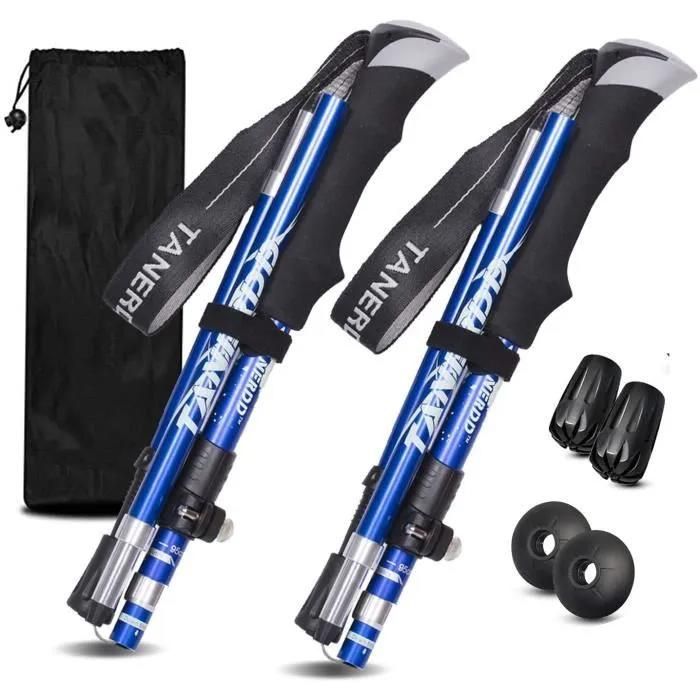 Telescopic Trekking Poles - Foldable, Anti-slip and Shock-absorbing, Ultra-lightweight, for Mountaineering, Hiking (One Pair)