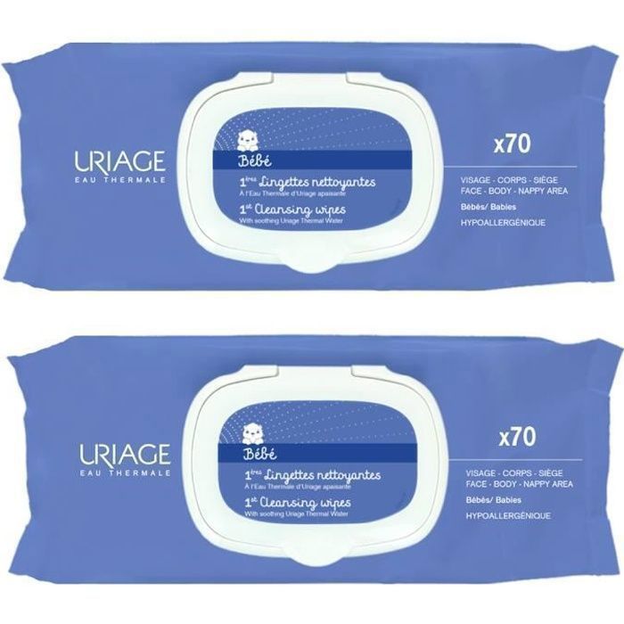 URIAGE BEBE 1ERE LINGETTES NETTOYANTES VISAGE CORPS ET SIEGE 2X70