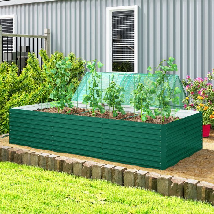 Jardineira retangular elevada galvanizada - Outsunny - fundo aberto - 240 x 120 x 60 cm - verde