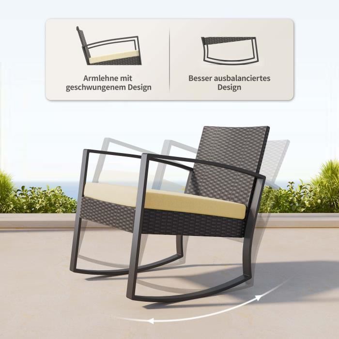 Ensemble de salon de jardin en rotin Bealife de 3 pièces - Jaune - Pour jardin, véranda et balcon