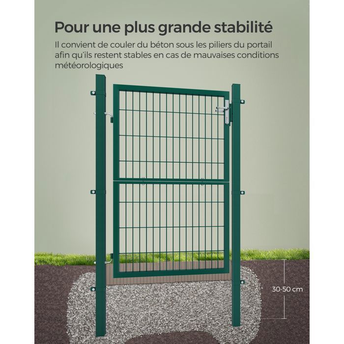 SONGMICS Stevige en duurzame tuinpoort van gegalvaniseerd staal met slot en sleutel, afmetingen: 150 x 106 cm, groen