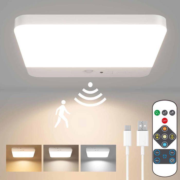 Wireless Motion Sensor Ceiling Light, Rechargeable Ceiling Light for Bathroom, Garage, Staircase, Remote Control