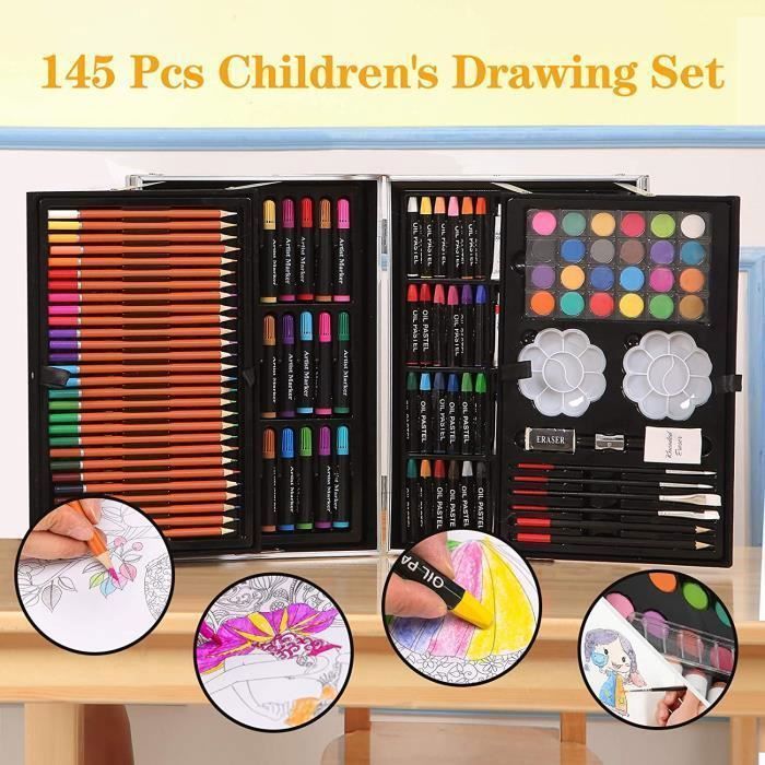 145 Set de Dessin Enfant - Malette Dessin Enfant,Boîte en Aluminium de et Kit de Dessin,Art Set,Mallette de Coloriage