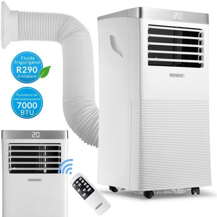 Climatiseur mobile 4 en 1 avec télécommande minuterie Rafraîchisseur d'air Déshumidificateur Ventilateur 7000 BTU/h