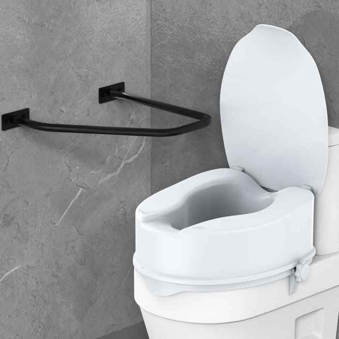 15 cm hohe Toilettensitzerhöhung mit Deckel, ergonomischer, rutschfester Toilettensitz für bis zu 180 kg
