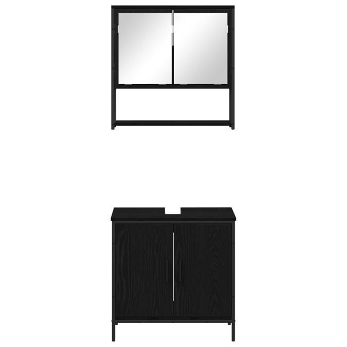 Conjunto de muebles de baño - Roble negro - 2 piezas - Madera de ingeniería - Diseño de montaje en pared